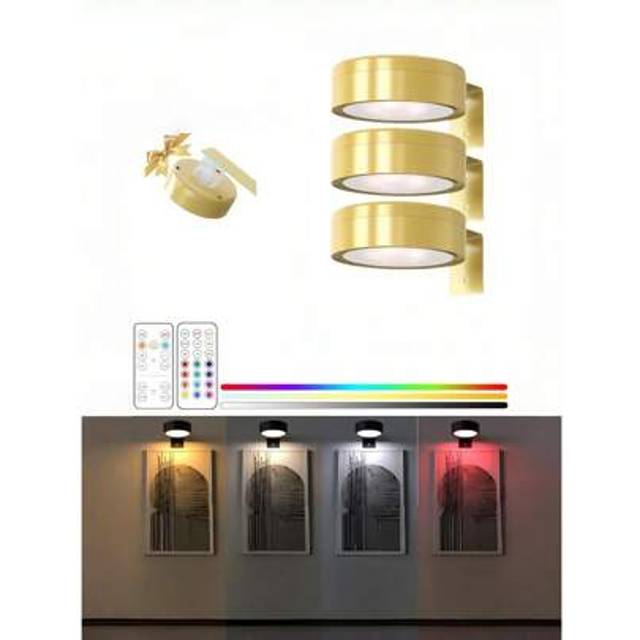 SHEIN 1/3pcs Wireless Metal Wall Art Battery-Powered LED Picture Lights, Wall Light, Fairy Lights, Lamps, Night Light, Book Light, With Magnetic Wireless Wa