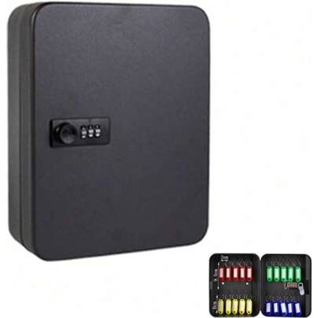SHEIN Key Wall Mounted Key Cabinet With Combination Lock Outdoor KeyCabinet Lockbox For Home Office Storage For Up To 20 Keys (Black)