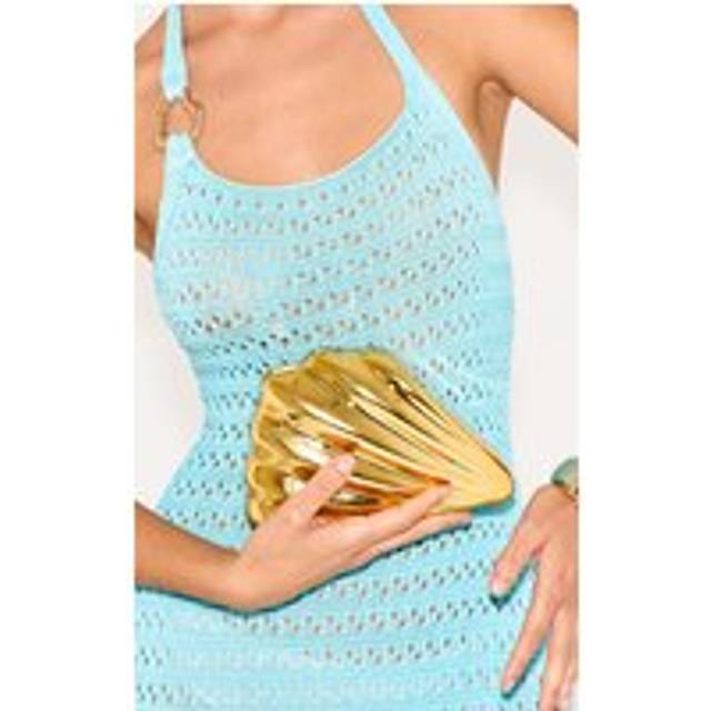 Gold Abstract Shell Hard Clutch Bag, Yellow - One Size