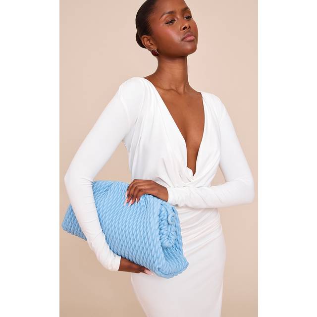 Powder Blue Soft PU Weave Clutch Bag, Blue - One Size