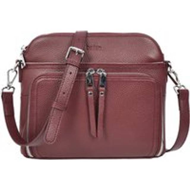 Womens Real Leather Cross Body Bag Classic Sling Style Skye Navy - Burgundy - Small