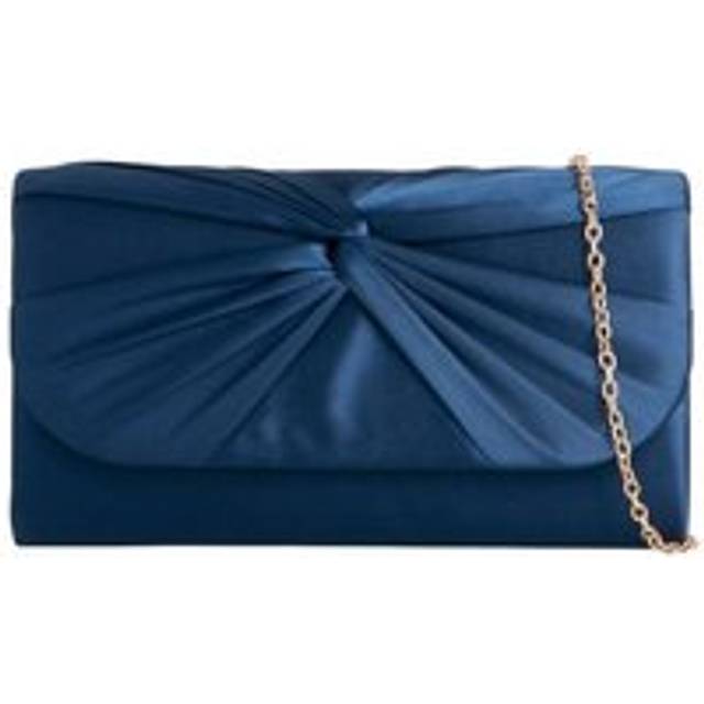 Ruched Satin Clutch in Ivory - Navy - One Size