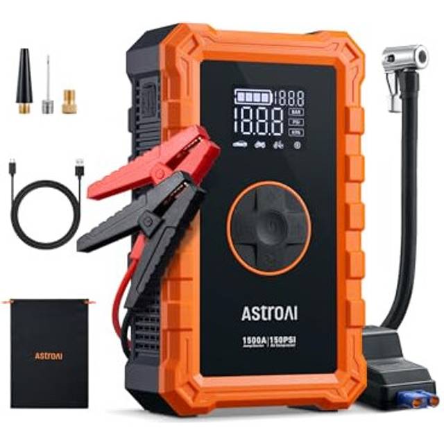 AstroAI Jump Starter Power Pack with Air Compressor, 1500A 12V Portable Car Battery Booster Jump Starter and 150PSI Tyre inflator Power Pack with Eme