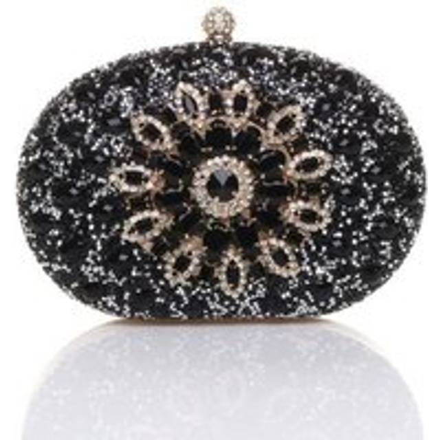 Oval Clutch Bag with Crystal Stones - Black - One Size