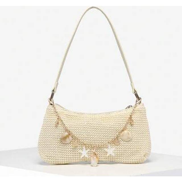 SHEIN 1pc Women Vintage Minimalist Casual Vacation Sea Shell Decor Paper Woven One Shoulder Baguette Bag, Suitable For Going Out, Date, Holiday