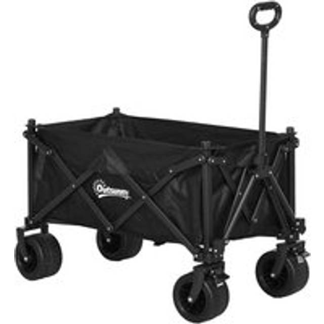 Outsunny Foldable Garden Cart, Outdoor Utility Wagon, Black, Black