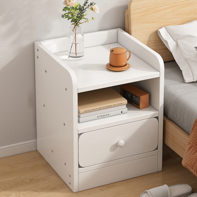 SHEIN Small Slim Bedside Table Sofa End Side Table Nightstand Bedroom Drawer Cabinet White Storage Shelf