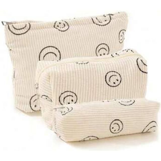 SHEIN Women&#39;s Makeup Bag, Corduroy Makeup Bag Organizer Aesthetic Design Cosmetic Pouch, Girls Pencil Pouch, Cute Smile Face Pink Bow Pattern Y2K Stylish Co