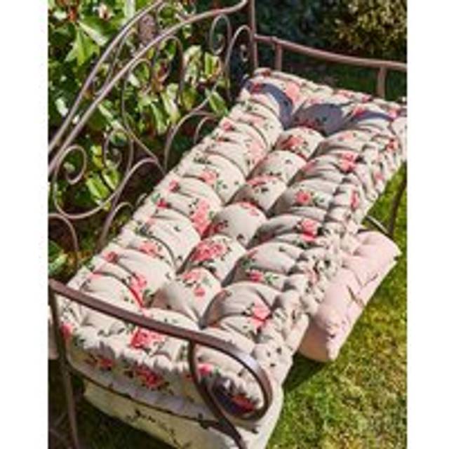 Vintage Rose Summer Outdoor Garden Bench Cushion (L)112cm x (W)44cm - Pink - Large