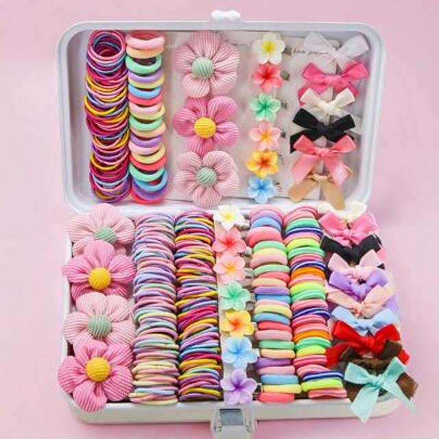 SHEIN 220pcs Girls Flower Bow Hair Clips, Cute Princess Hair Ties, Elastic, Durable Non-Damaging Hair Bands, Hair Scrunchies, Fashion Hairpins, Versatile Ha