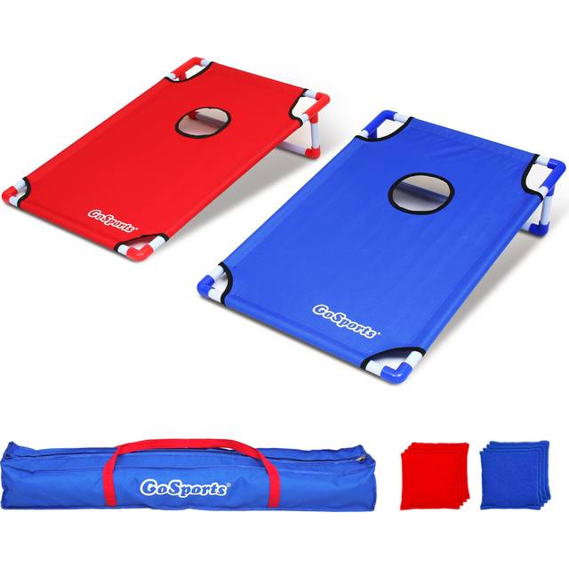GoSports Portable PVC Framed Cornhole Game Set with 8 Bean Bags & Travel Carrying Case, Red; Blue