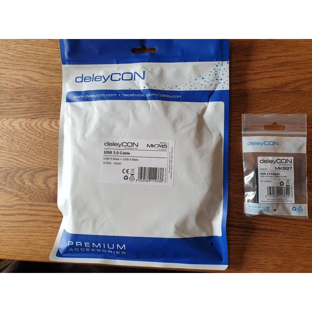 deleyCON USB 3.0 Adapter Koppling Anslutning Koppling Förlängning - A Uttag till A Uttag - 2 USB-Kablar Ansluta - Förlänga - Svart