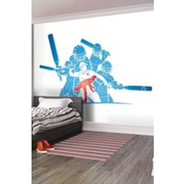 Origin Murals Cricket Players Blue 3.5M X 2.8M Wall Mural, Blue