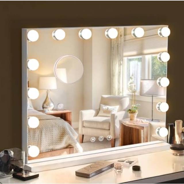 Hansong Hollywood sminkspegel med 14 LED-lampor 3 färgers belysningslägen touchkontroll sminkspegel med USB och Upplyst för toalettbord och sovrum