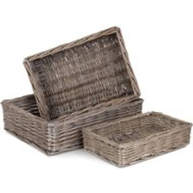 Antique Wash Rectangular Straight Sided Wicker Tray - Set of 3