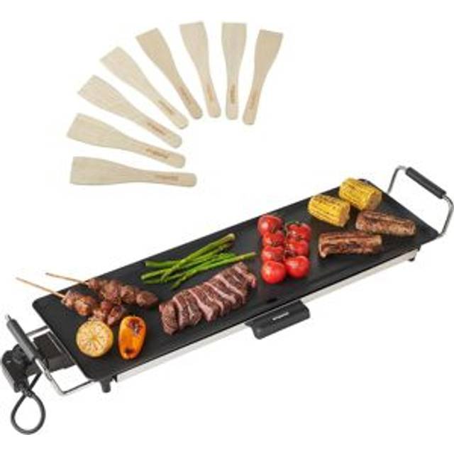 Emperial Teppanyaki Grill XL 2000W - Electric Grill Non-Stick Plate, Adjustable Temperature, Drip Tray & 8 Spatulas - 70x23x10cm - Matte Black (70cm W X 23cm D)