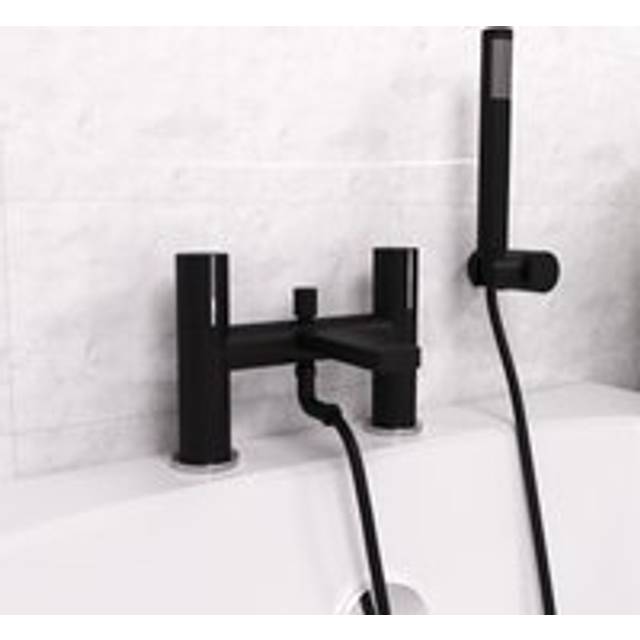 Arte deck mounted handleless bath shower mixer with handset & holder matt black