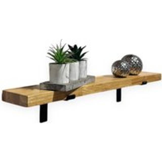 Oak Wall Shelf Wall-Mounted, Rustic Kitchen Wooden Board with Down Brackets (50 cm Long) - Light Oak - 1 Pack