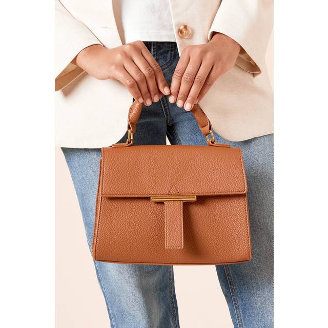 Womens Florence Grab Bag With Gold Hardware And Crossbody Strap - Tan - One Size