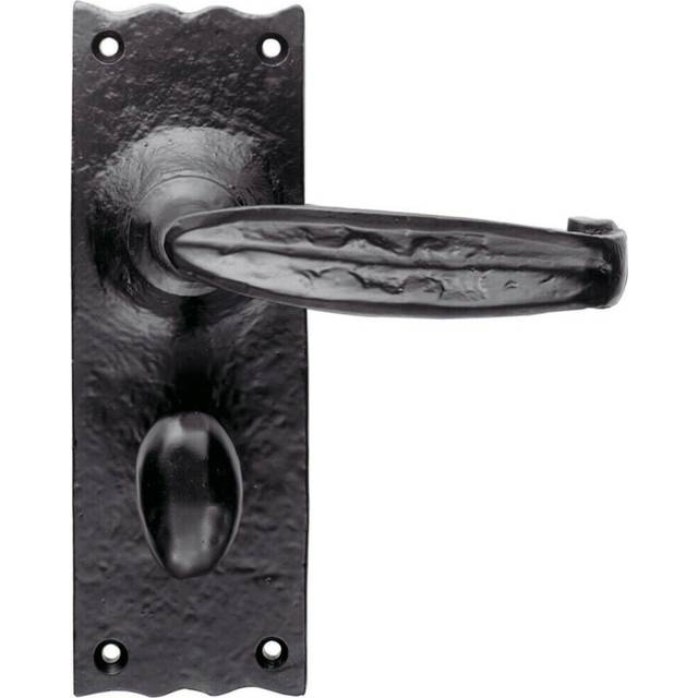 PAIR Forged Straight Lever Handle on Bathroom Backplate 155 x 55mm Black Antique
