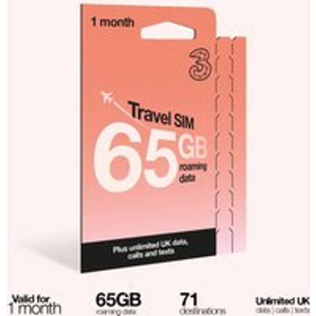 30 Day Travel Sim, Unlimited Voice with 65GB Data Roaming - Red - One Size
