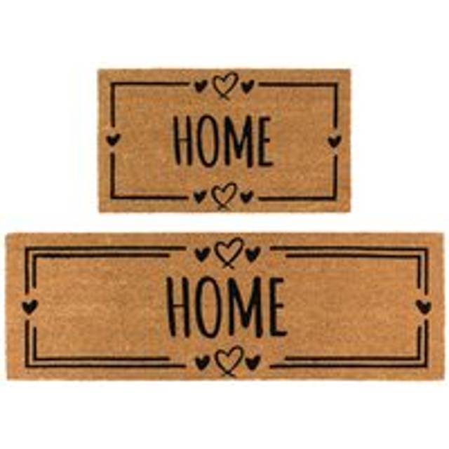 JVL Latex Coir Mat and Runner - Home Hearts - Brown - 40cm x 120cm