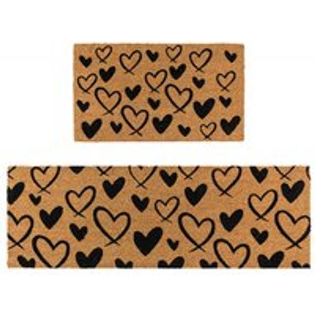 Jvl eco-friendly latex backed coir entrance doormat and runner set - hearts