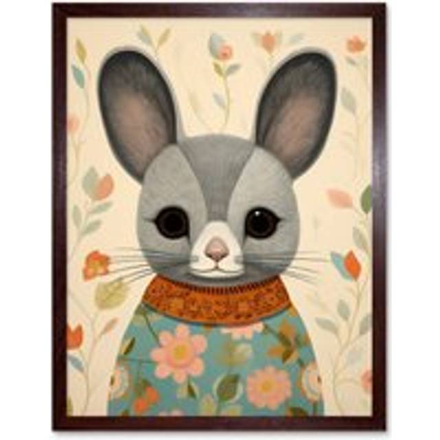 Wall Art Print Floral Chinchilla Cute Flower Floral Artwork for Kids Bedroom Baby Nursery Art Framed - Brown - W12 inch x H16 inch
