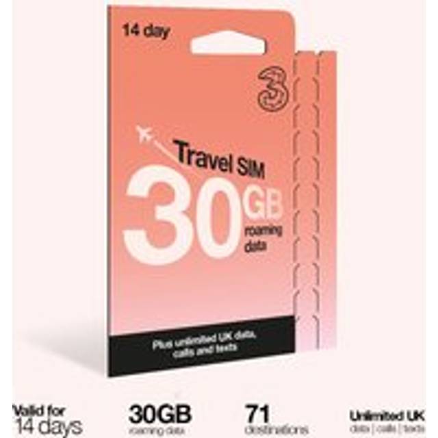 14 Day Travel Sim, Unlimited Voice with 30GB Data Roaming - Red - One Size