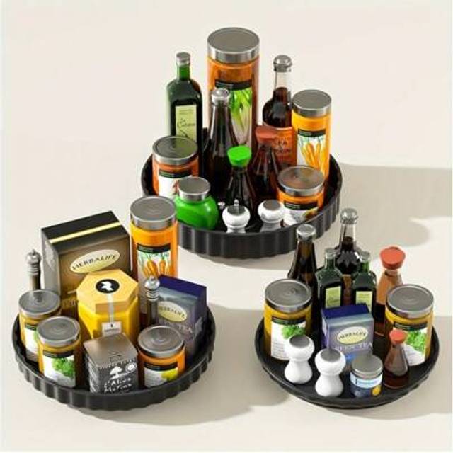 SHEIN 3 Pack Lazy Susan Turntable Cupboard Organiser Rotatable Spice Rack 26 Cm+24 Cm+22 Cm For Fridge Kitchen Cabinet Pantry Organization, Cosmetics Storag