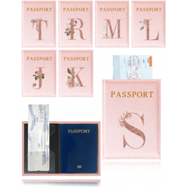 SHEIN Hot Passport Cover PU Leather Card Case For Women Rose Gold Initials A To Z Letter Pattern Passport Holder Lovers Men Air Plan Travel Passport Sleeve