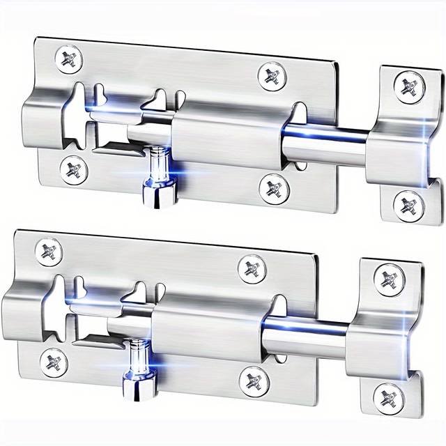 TEMU Thickened Stainless Steel 2pcs Barrel Bolt Latch - Door Slide Lock - Brushed Finish With 12pcs Screws