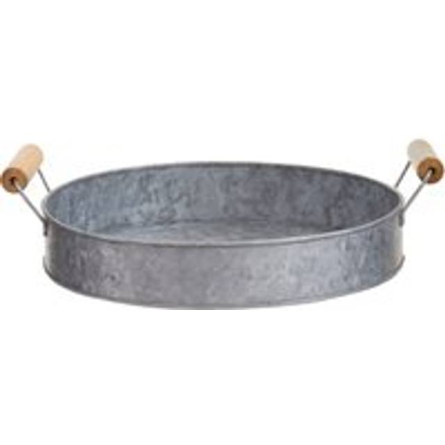Drummond Round Galvanised Steel Tray With Wood Handles - Silver - One Size