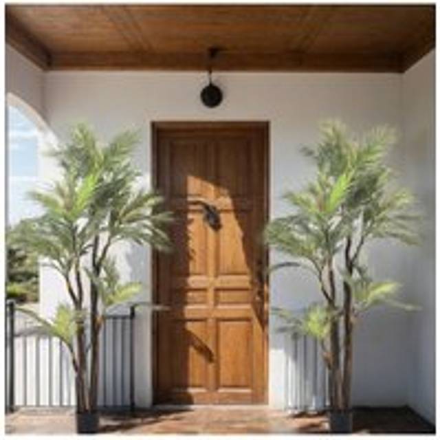 2m Artificial 2-Stems Parlour Palm in Black Plastic Pot Realistic Faux Greenery - One Size