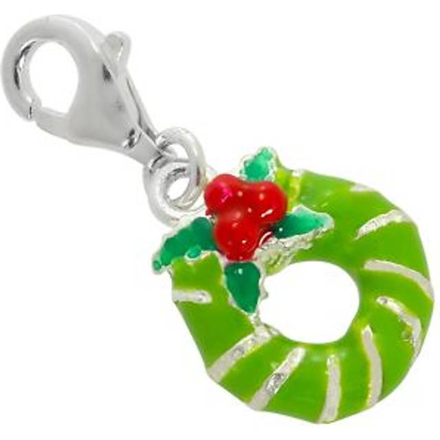 Sterling silver & enamel christmas wreath clip on charm decoration door
