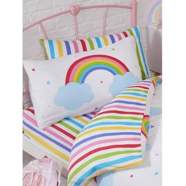 Ratio Childrens/Kids Rainbow Fitted Sheet Set Junior blue/white