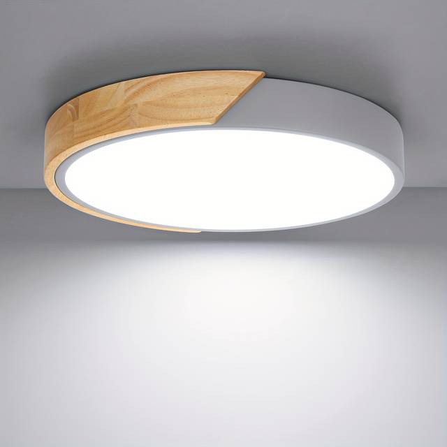 TEMU Kimjo Led Wooden Ceiling Light 24w Cool White Warm White - Wooden Ceiling Light 2400lm 6000k 3000k- Grey Led Ceiling Light 30cm Round For Room Dining Room Bedroom Bedroom Hallway Bedroom