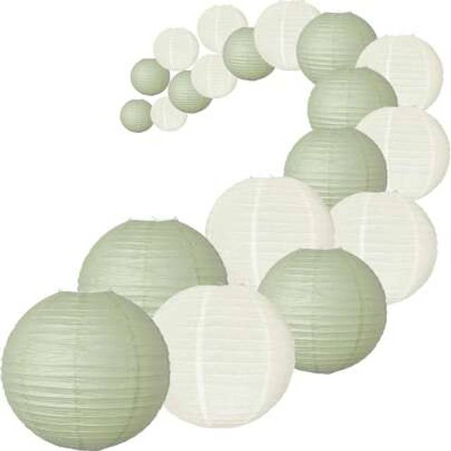 SHEIN Partiazoo 20 PCS Paper Lanterns, Round Decorative Lanterns, Sage Green And Ivory Lanterns For Weddings, Birthday Parties, Home Decoration, Partiazoo B