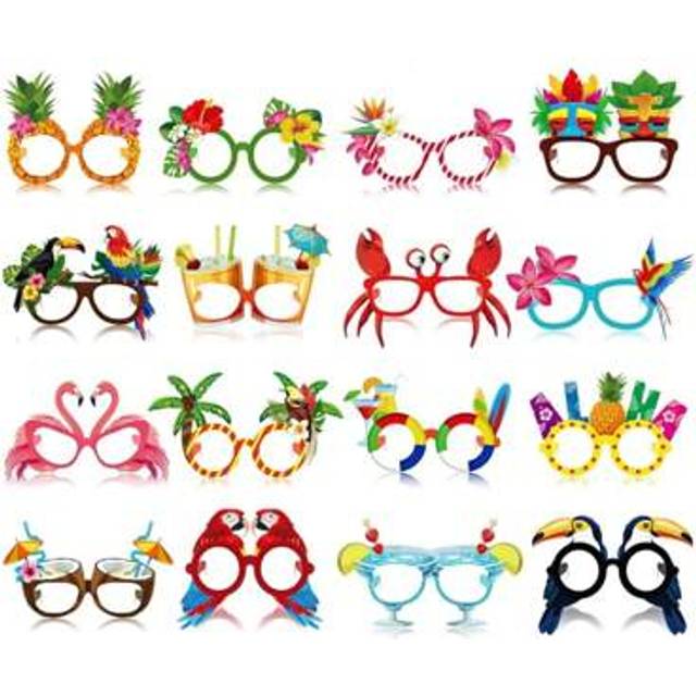 SHEIN 16Pack Beach Pool Party Eyeglasses Decor Summer Luau Paper Glasses Bulk Hawaiian Sunglasses Frame Tropical Pool Props Photo Booth Props For Luau Beach