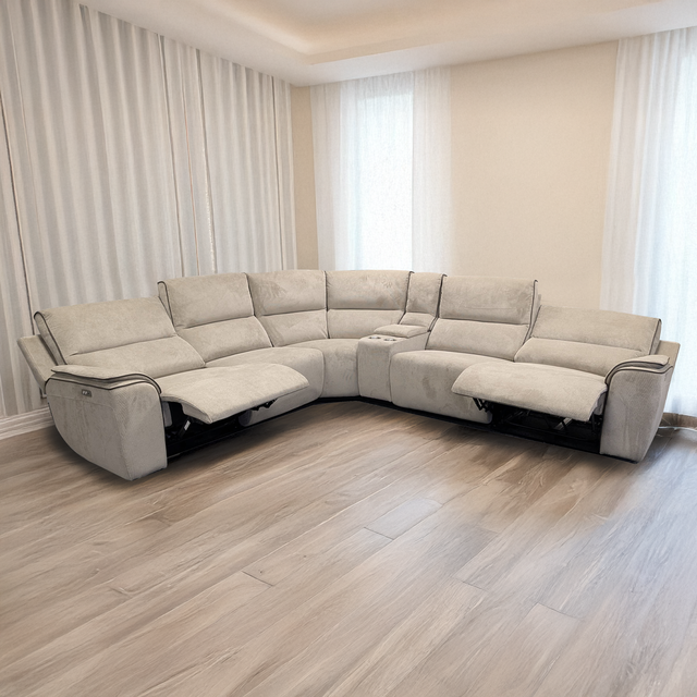 Zurich Beige L Shaped Electric 5 Seater Reclining Corner Sofa Smart Tech USB - One Size