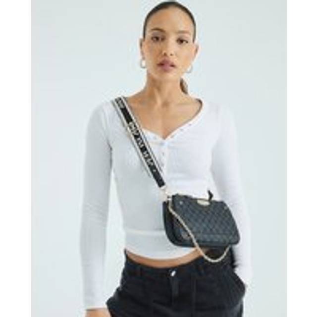 River Island Womens Black Monogram Print Chain Cross Body Bag - One Size