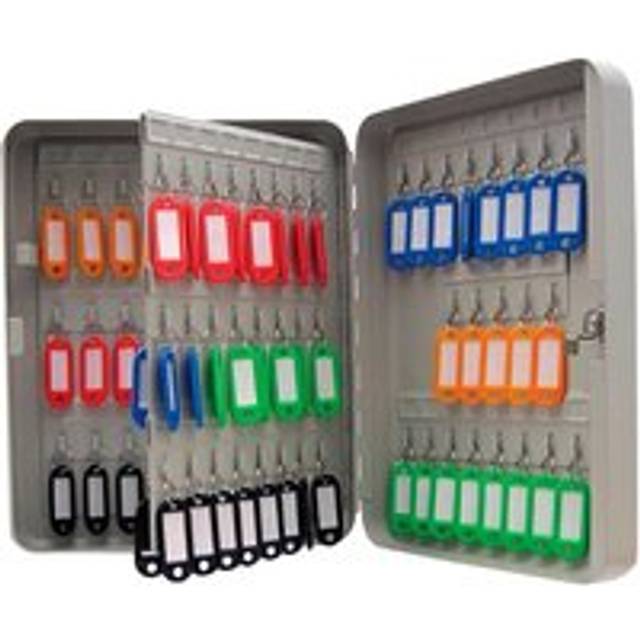 Lockable Wall Mounted Key Cabinet with Hook Numbers & Key Tags - Grey - One Size