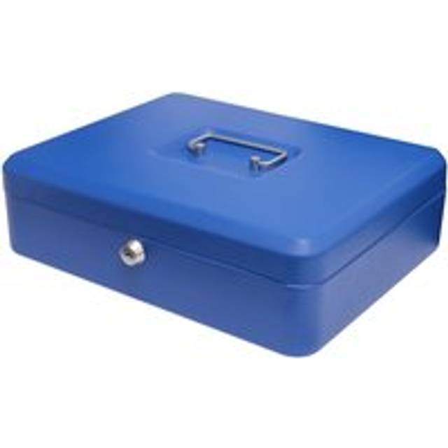 Lockable 12" Cash Box with Note & Coin Tray, Lock & Carry Handle - Blue - One Size