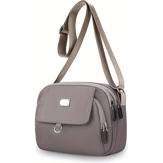 TEMU Women's Large Capacity Lightweight Nylon Crossbody Bag With Multiple Zipper Compartments & Adjustable Strap - Sleek Black Hand Washable Everyday Casual Purse, Ideal Gift For Day Or