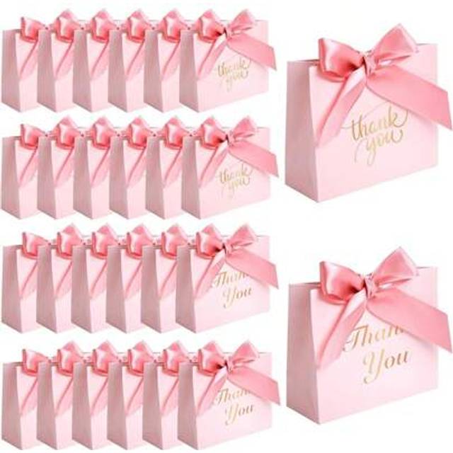 SHEIN 12pcs/24pcs, 4.5x1.8x3.9 Inch Small Thank You Gift Bags With Bow Mini Candy Bags, Ideal For Party, Birthday, Wedding, Bridal Shower Favors, Wedding Gu