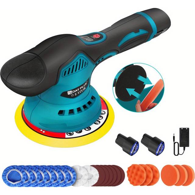 TEMU Car Polisher Buffer Machine Cordless Polisher Electric Polisher Kit With 2pcs 12v 2.0ah Battery, 2800-5500 Rpm, 8 Variable Speed, 125mm Base For Car Care Furniture Polishing Sanding.
