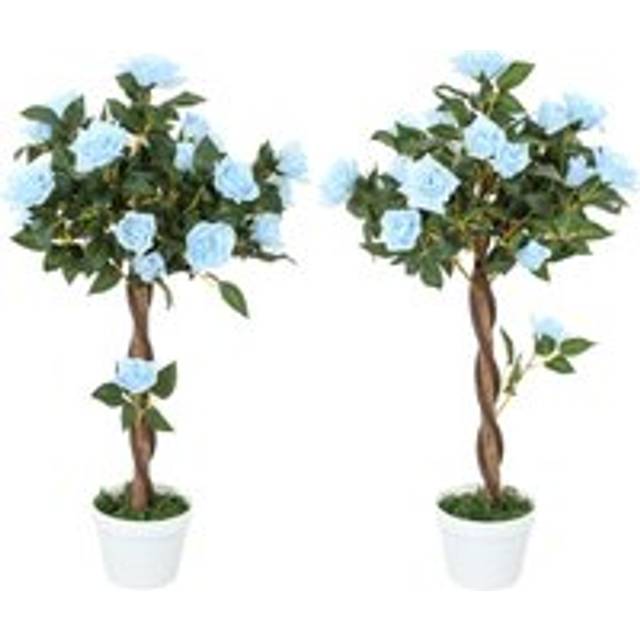 Outsunny Set of 2 90cm Artificial Rose Tree Fake Decorative Plant Blue