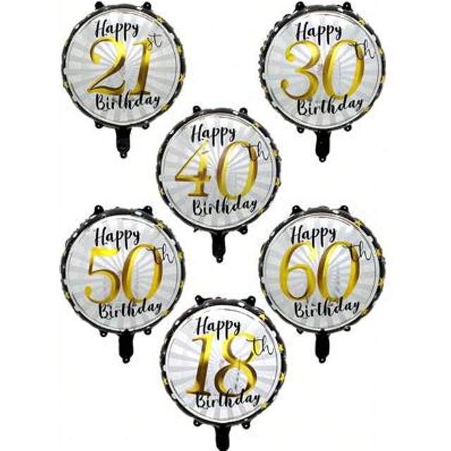 SHEIN 5pcs/Set 18-Inch Gold & Black Foil Balloon, Round Number Balloons For 21st, 30th, 40th, 50th, 60th Birthday Celebration, Suitable For Anniversary Part