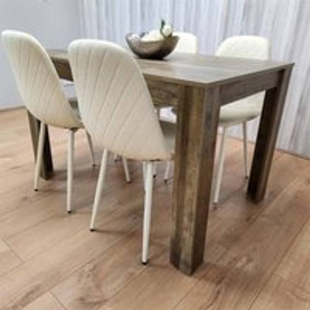 Kosy Koala Wooden Dining Table with 4 Cream Gem Patterned Chairs Rusteic Effect Table with Cream Chairs (RSTIC140+4CMGM), Multi