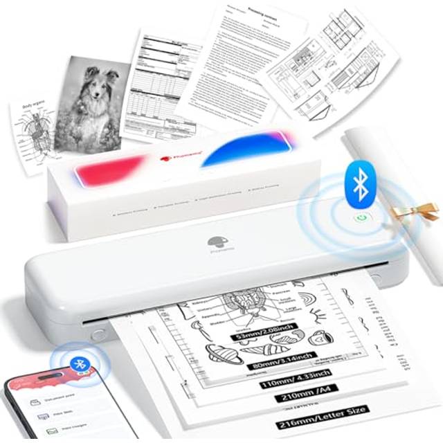 Phomemo m834 thermal printer, portable printer a4 compatible with phone & lapto